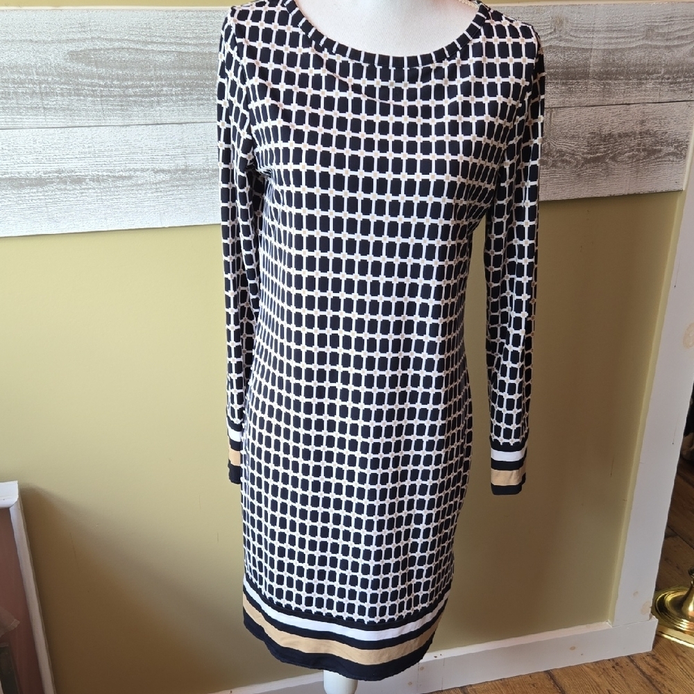 Michael Kors Black and White Long Sleeve Sheath Dress